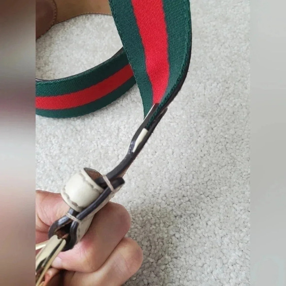 Gucci Green & Red Web Canvas Belt Leather Trim Gold Horsebit Buckle Unisex - Picture 5 of 13